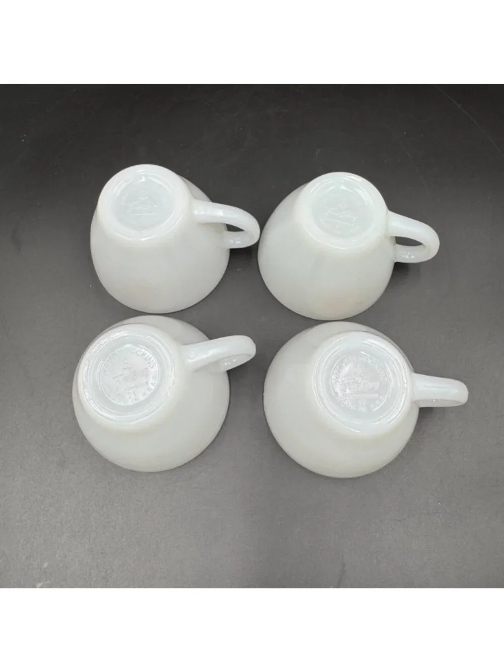 Anchor Hocking Fire-King Milk Glass Teacups W/ Red Rose Pattern Set Of 4 Vintage
